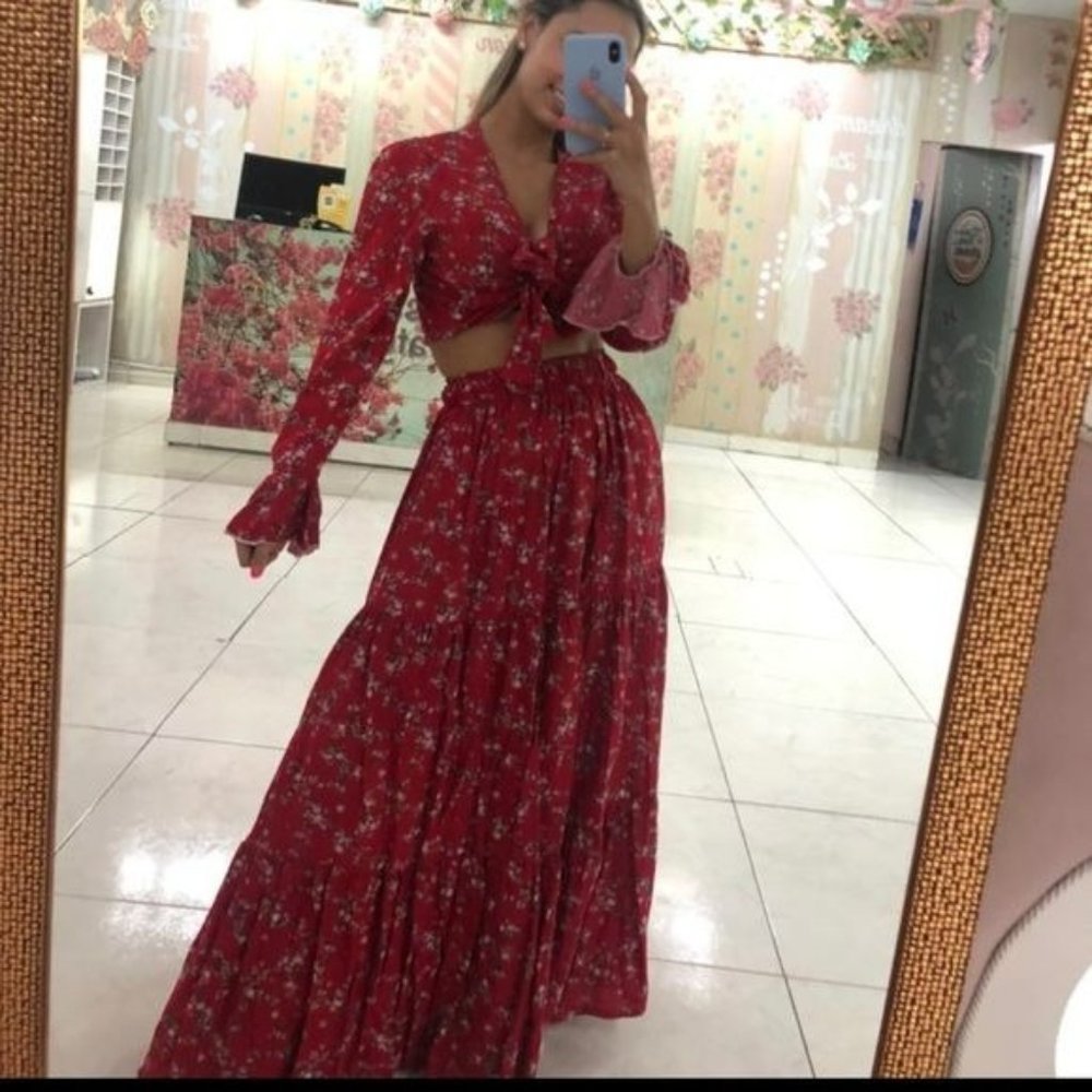 LaSparta 2 piece Long Sleeve Sets Red Skirt Set Dress Size S